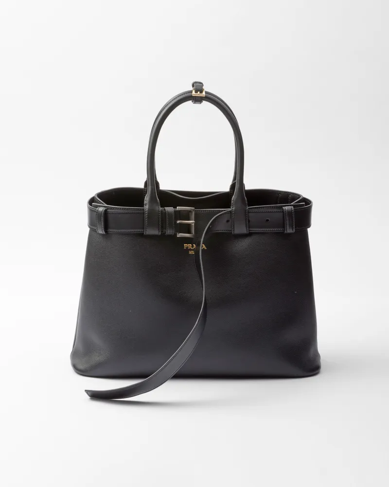Prada Große  Buckle Handtasche aus Leder mit Gürtel Schwarz