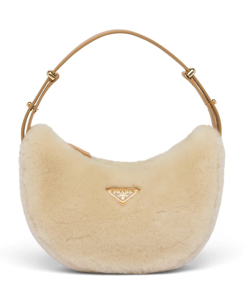Prada Arqué Schultertasche Aus Lammfell Und Leder, Damen, Ecrufarben/noisette Ecrufarben