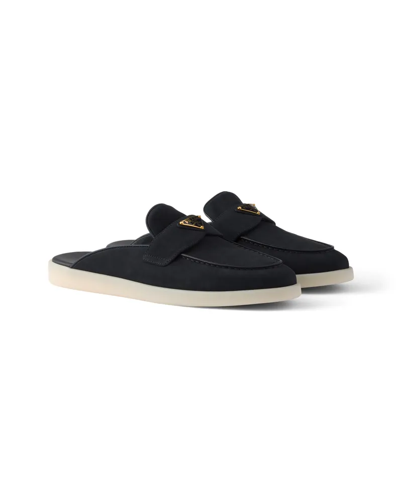 Prada Mules Aus Nubukleder, Damen, Blau, Größe Blau