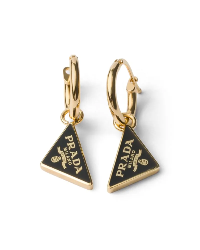Prada Ohrringe Aus Emailliertem Metall, Damen, Gold/schwarz Gold