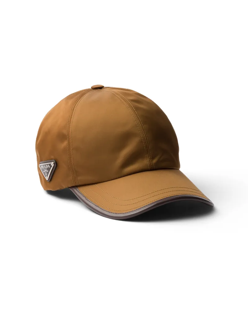 Prada Baseballkappe Aus Re-nylon Und Leder, Herren, Brandy, Größe Brandy