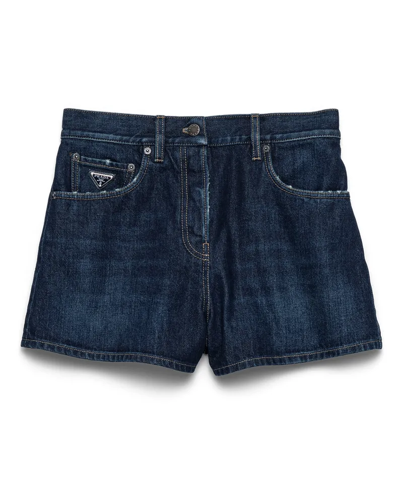 Prada Shorts Aus Denim, Damen, Blau, Größe Blau