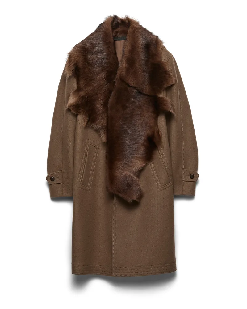 Prada Mantel Aus Wolle Mit Lammfellkragen, Herren, Dunkelbraun, Größe Dunkelbraun