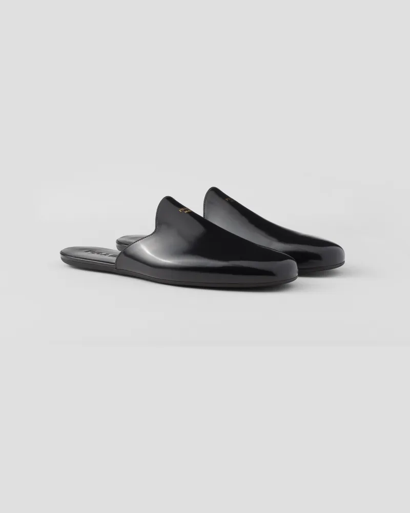 Prada Slipper aus gebürstetem Leder Schwarz