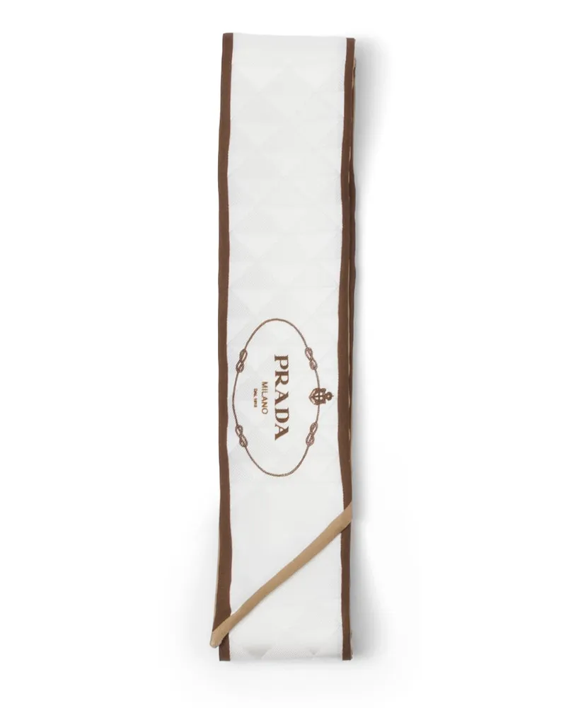 Prada Schmaler Jacquard-schal Aus Seiden-twill Mit Print, Damen, Kalkweiß/kamelfarben Kalkweiß