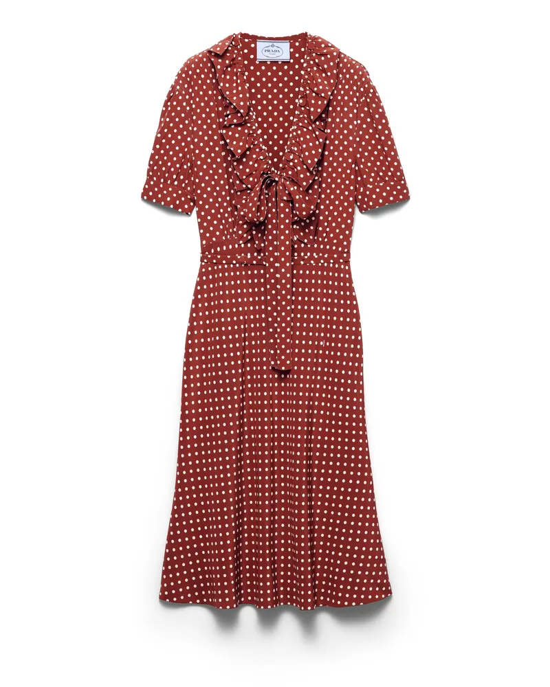 Prada Marocain-kleid Mit Punktmuster, Damen, Tabak/beige, Größe Tabak