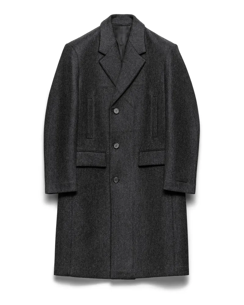Prada Einreihiger Mantel Aus Wolle, Herren, Schiefergrau, Größe Schiefergrau
