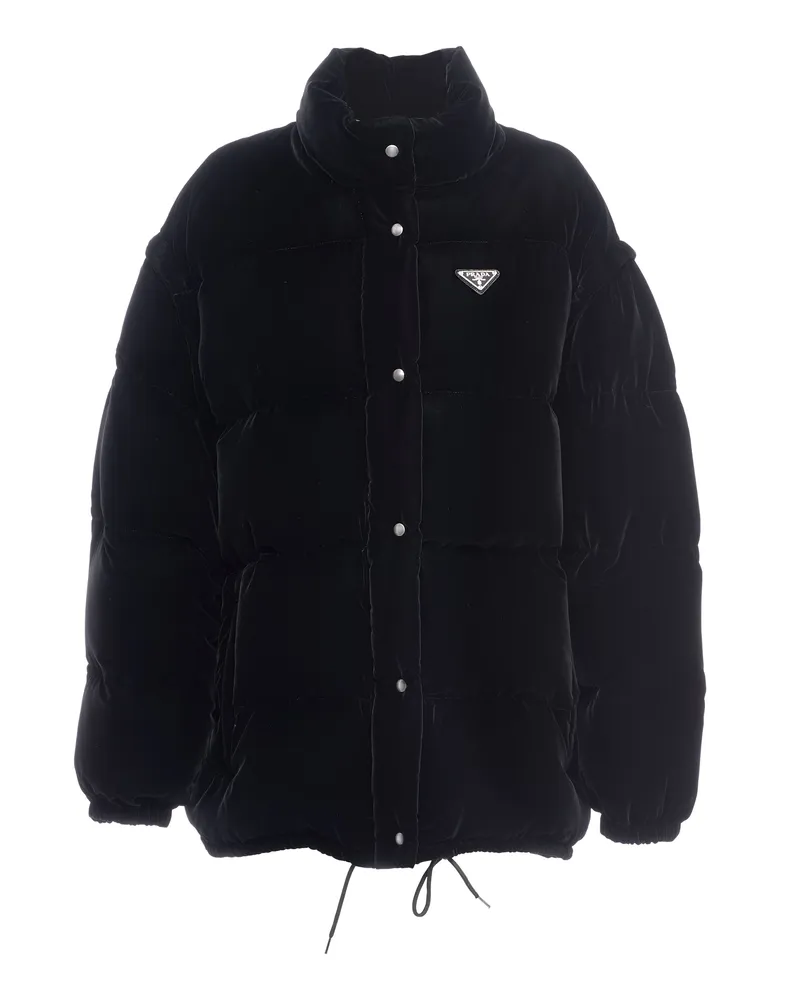 Prada Wandelbare Daunenjacke Aus Samt, Damen, Schwarz, Größe Schwarz