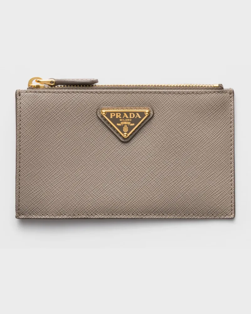 Prada Kartenetui aus Saffiano-Leder Lehmgrau