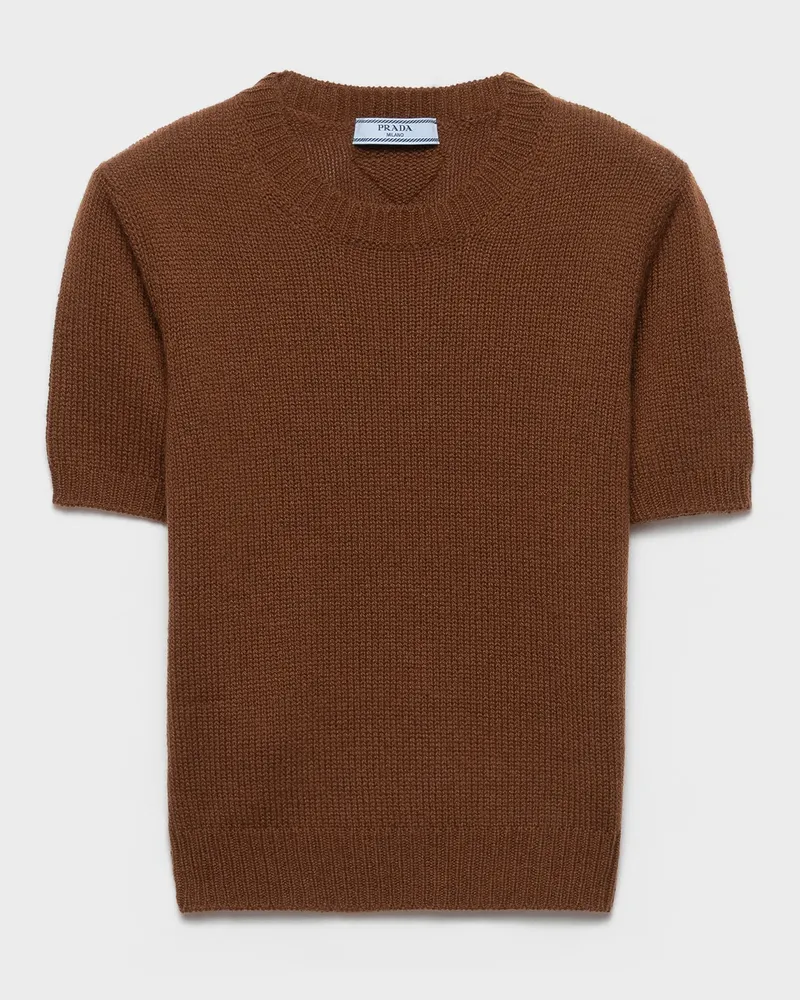 Prada Kurzarm-Pullover aus Kaschmir Tabak