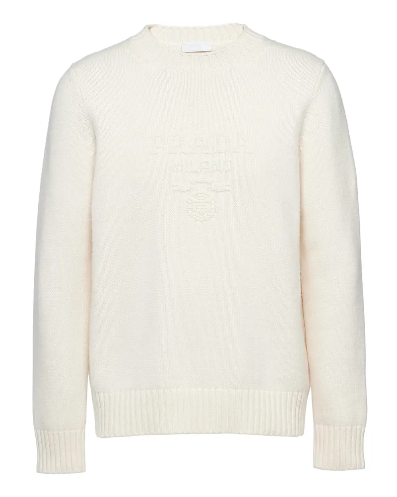 Prada Rundhalspullover Aus Wolle Und Kaschmir, Herren, Weiss, Größe Weiss