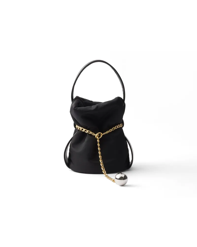 Prada Petit Sac Noir Mini-bucket-bag Aus Re-nylon Und Nappa-leder, Damen, Schwarz Schwarz