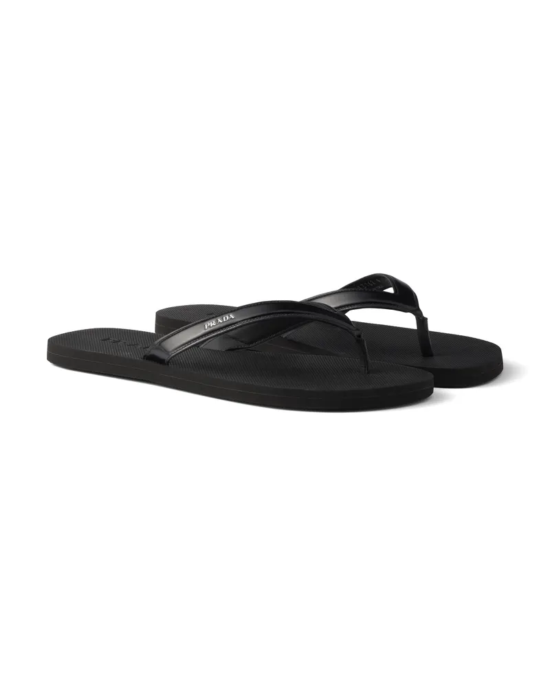 Prada Flip-flops Aus Gebürstetem Leder, Herren, Schwarz, Größe 7 Schwarz