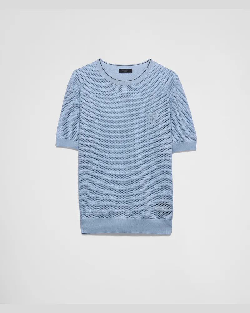 Prada Rundhalspullover aus Seide und Baumwolle Himmelblau