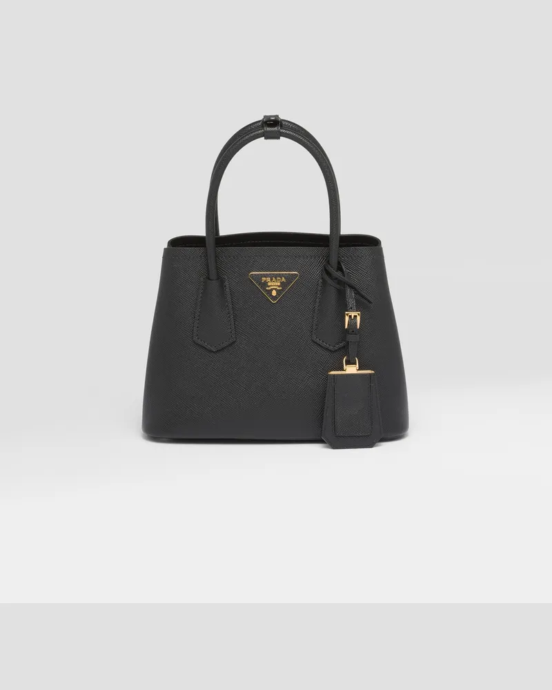 Prada Kleine  Double Tasche aus Saffiano-Leder Schwarz