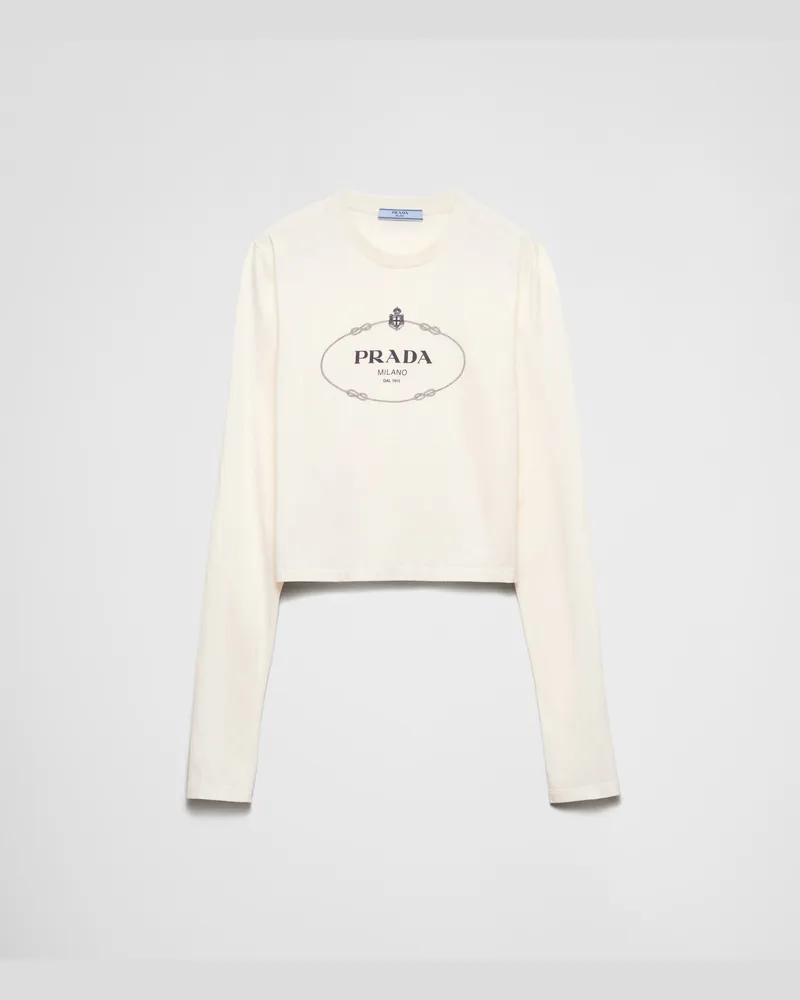 Prada Bedrucktes Top aus Jersey Elfenbein