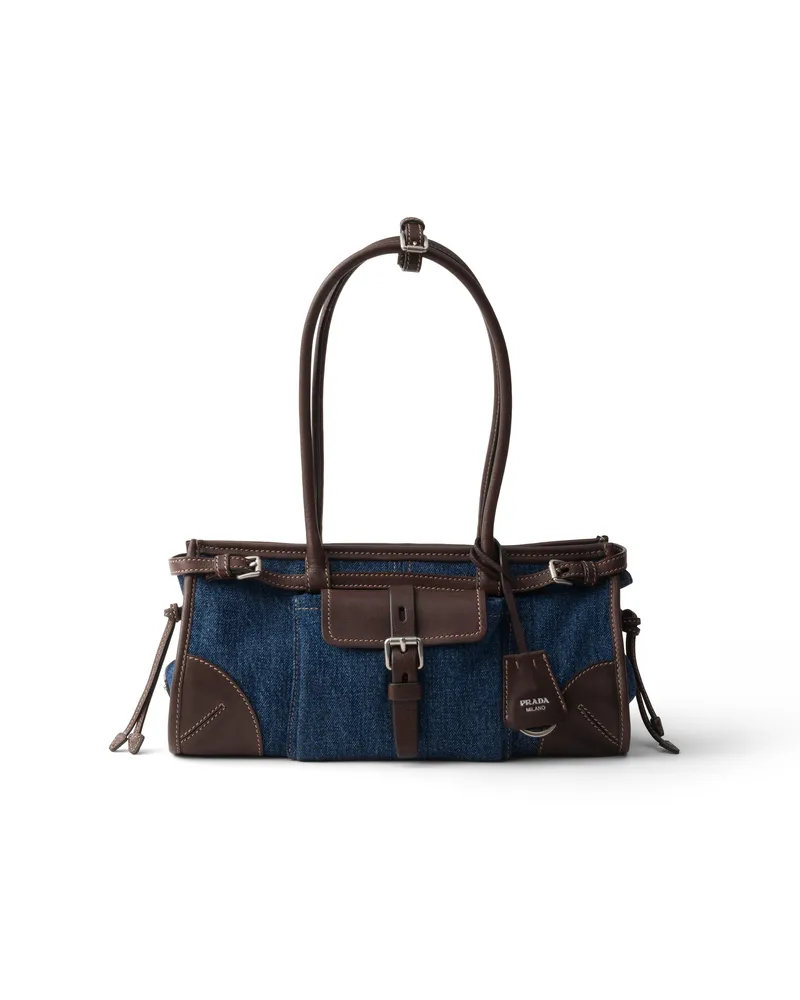 Prada Bonnie Mittelgroße Handtasche Aus Denim Und Leder, Damen, Blau/kaffee Blau