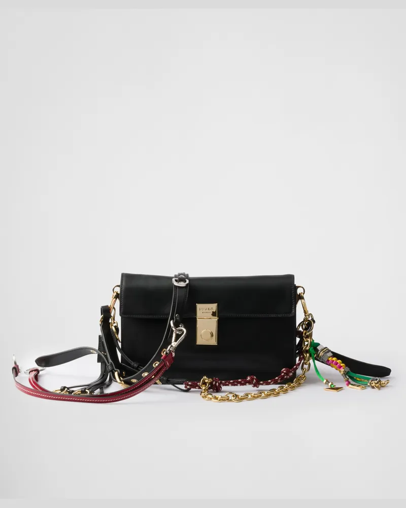Prada Kleine  Soft Sound Schultertasche Aus Leder Mit Anhängern, Damen, Schwarz Schwarz