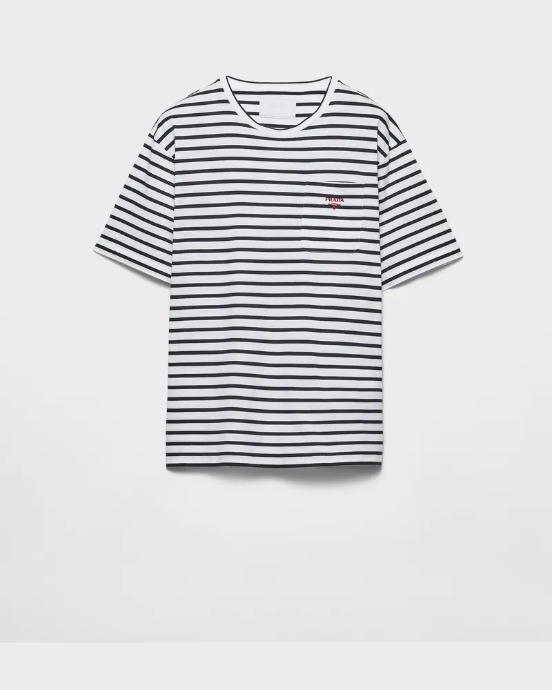 Prada Gestreiftes T-Shirt aus Baumwolle Weiss