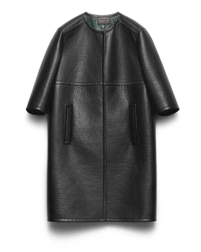 Prada Mantel Aus Verbundleder, Damen, Schwarz/smaragdgrün, Größe Schwarz