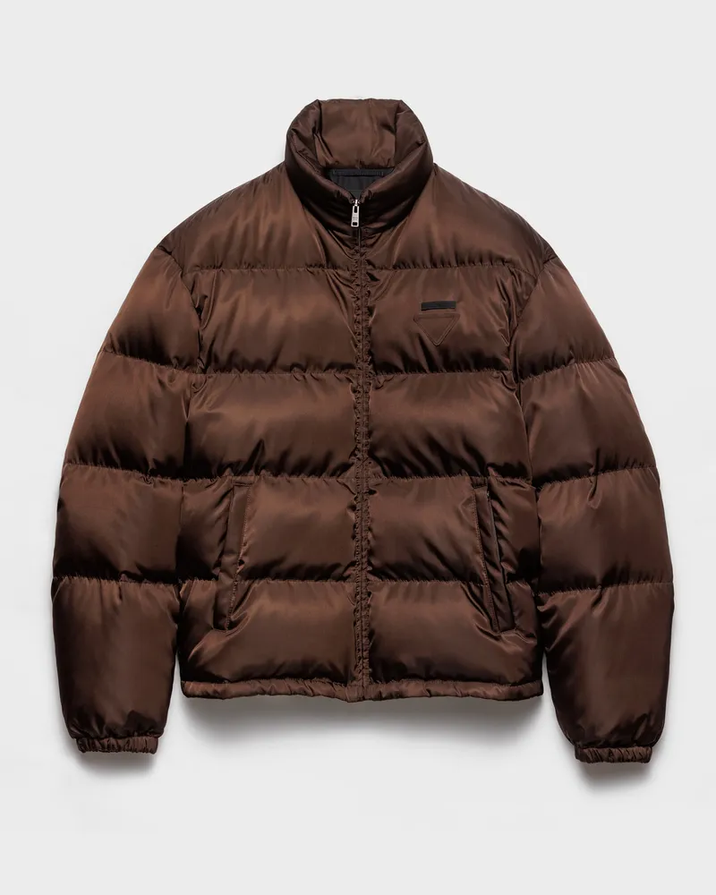 Prada Daunenjacke aus mittelschwerem Re-Nylon Kakaobraun
