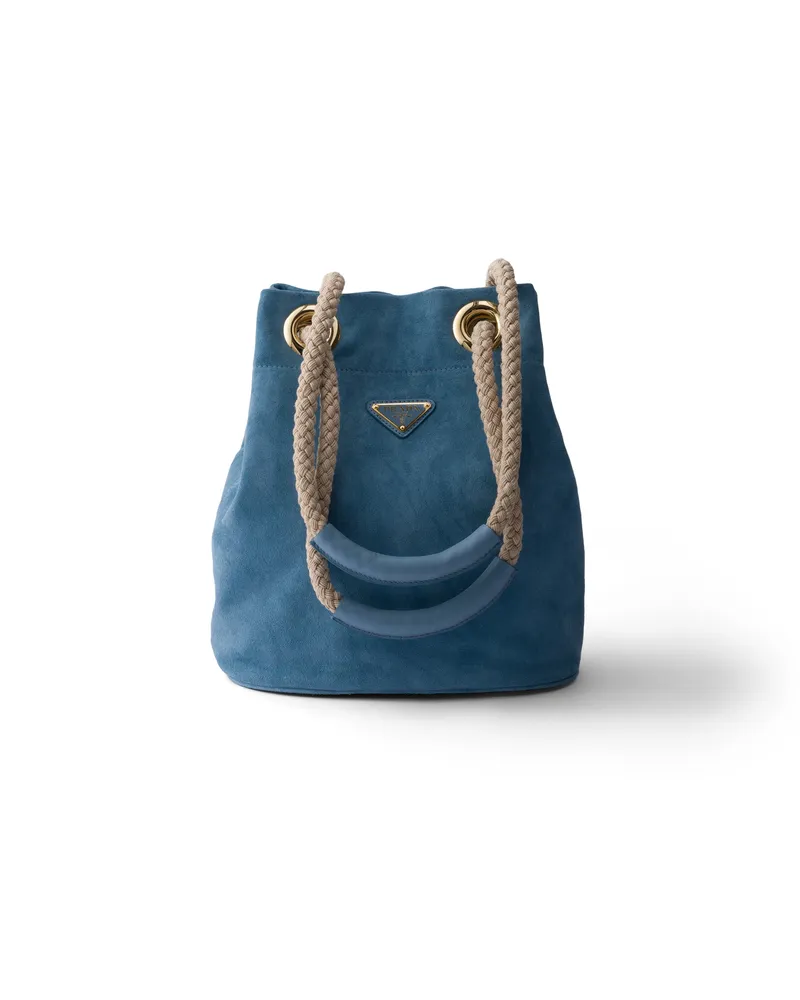 Prada Kleine  Mariner Bucket Bag Aus Wildleder, Damen, Astralblau Astralblau