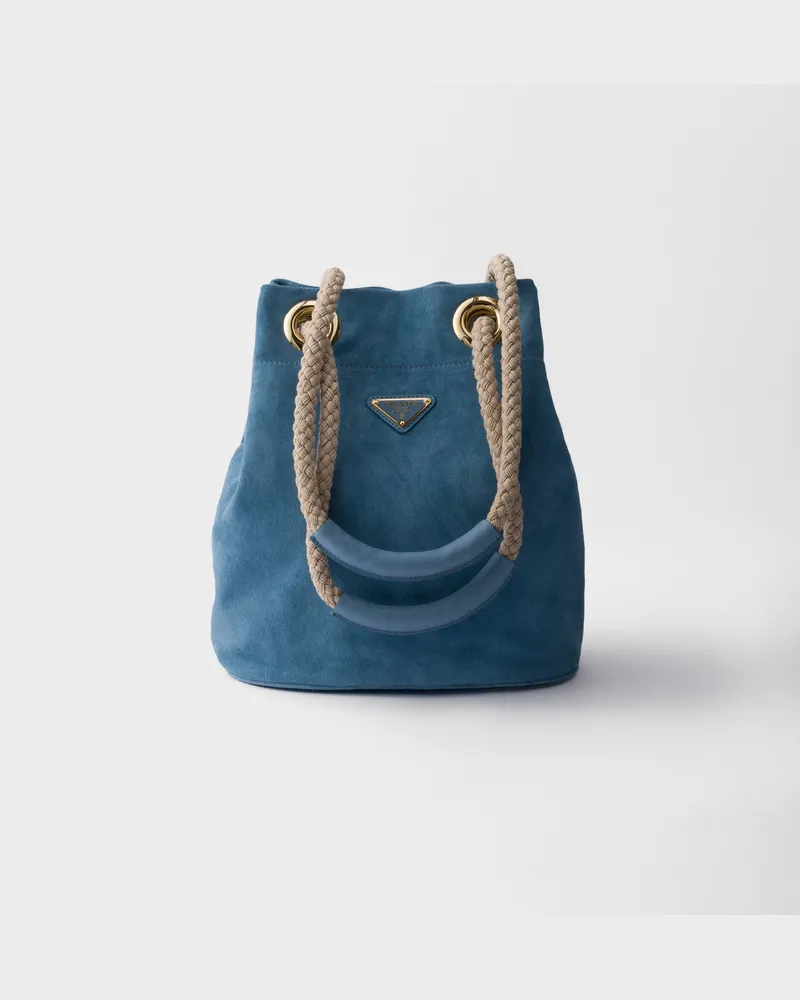 Prada Kleine  Mariner Bucket Bag aus Wildleder Astralblau