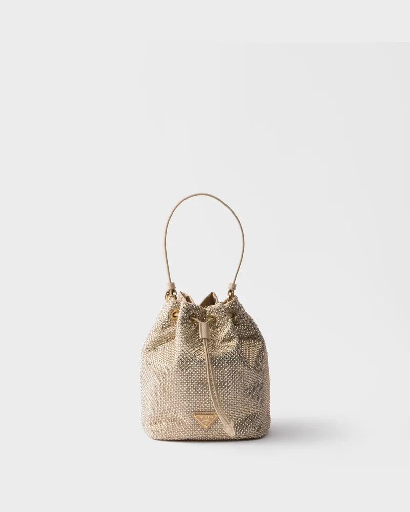 Prada Mini Bag aus Satin mit Kristallen Sandbeige