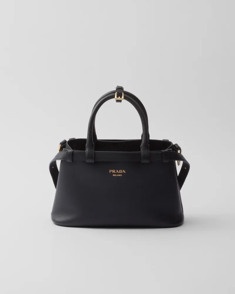 Prada Kleine  Buckle Handtasche aus Leder mit doppeltem Gürtel Schwarz