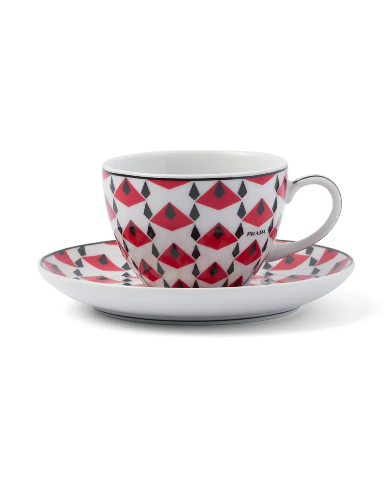 Prada Set Mit Vier Espressotassen Aus Porzellan – Vienna Red, , Schwarz/rot Schwarz