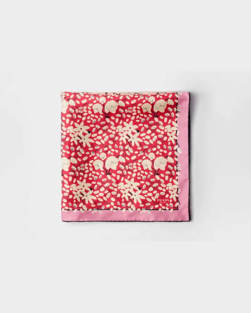 Prada Bedruckter Schal aus Seidentwill, 55 x 55 cm Kamelie