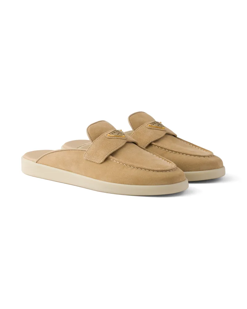 Prada Mules Aus Wildleder, Damen, Ecru, Größe Ecru