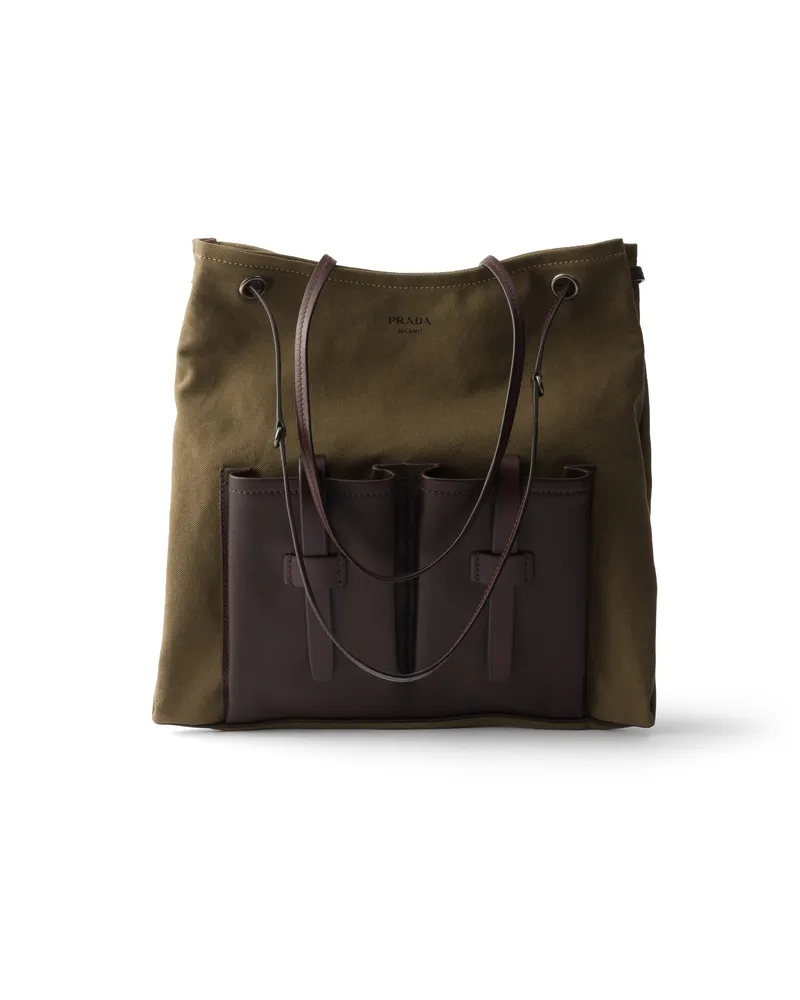 Prada Große  Route Tasche Aus Canvas Und Leder, Damen, Waldgrün Waldgrün