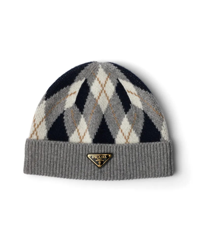Prada Argyle-strickmütze, Damen, Grau, Größe Grau