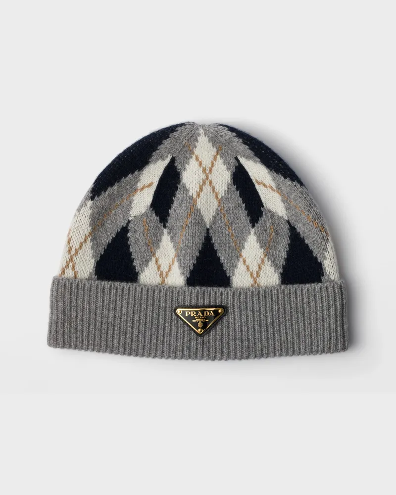 Prada Argyle-Strickmütze Grau