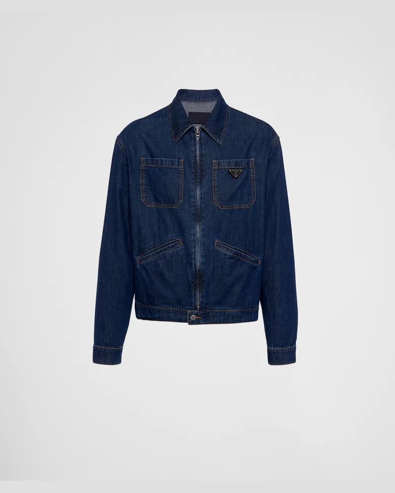 Prada Jacke aus leichtem Denim mit Reißverschluss Blau