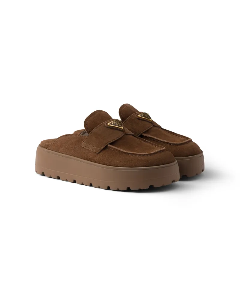 Prada Mules Aus Wildleder Mit Plateau, Damen, Kakaobraun, Größe Kakaobraun
