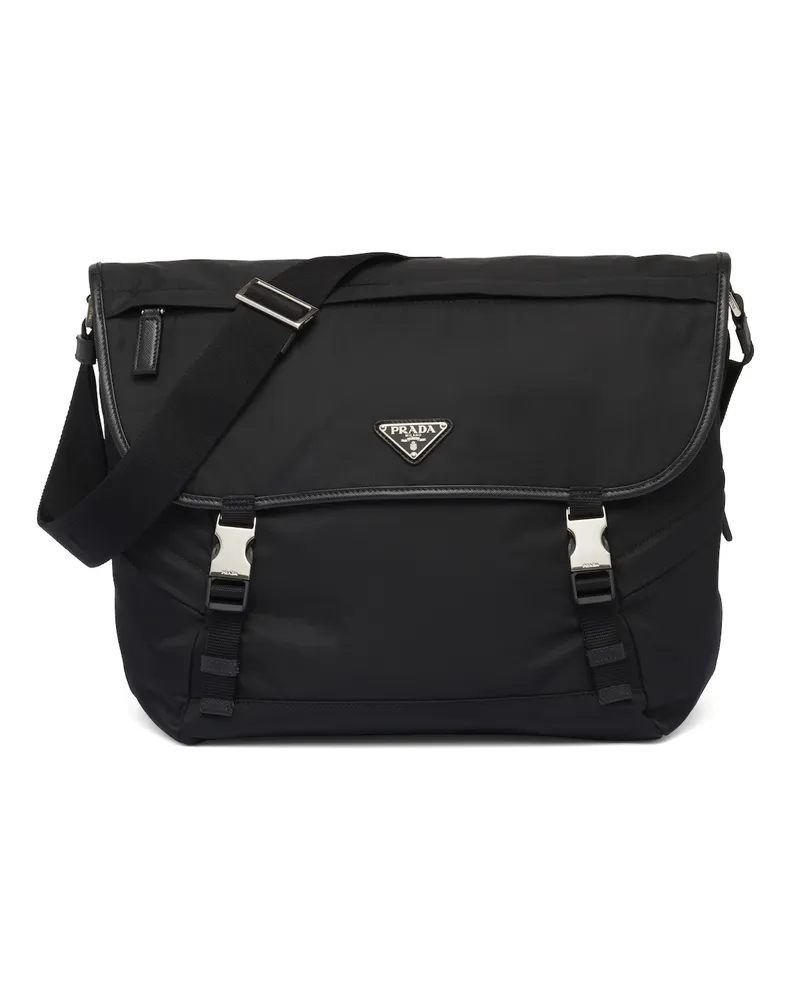 Prada Schultertasche Aus Re-nylon Und Saffiano-leder, Herren, Schwarz Schwarz