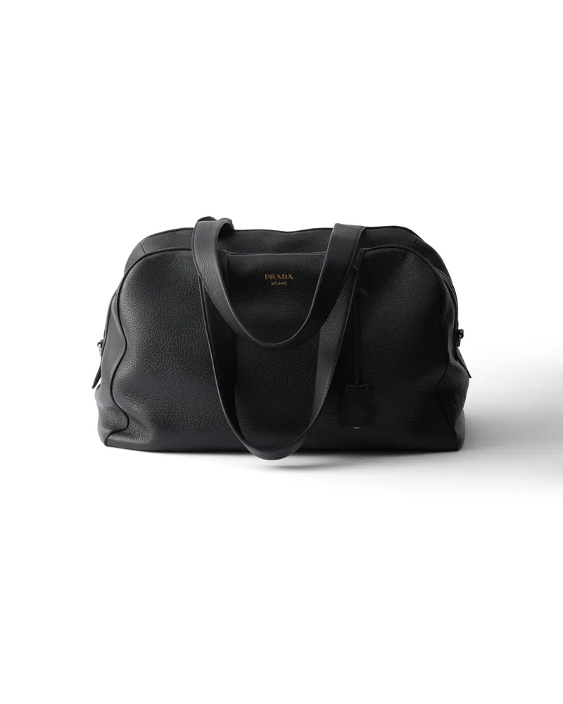 Prada Weekender Aus Leder, , Schwarz Schwarz
