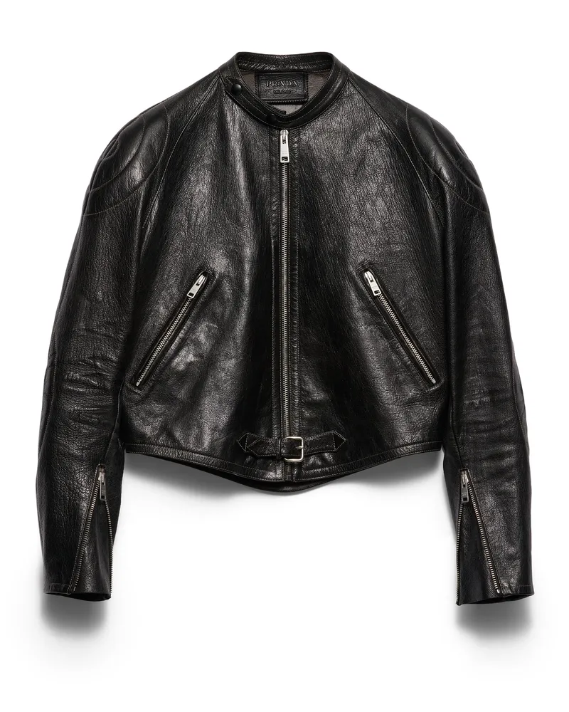 Prada Jacke Aus Leder, Damen, Schwarz, Größe Schwarz