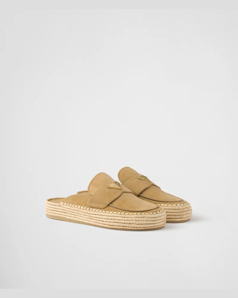 Prada Mules aus Wildleder mit Plateau Ecru