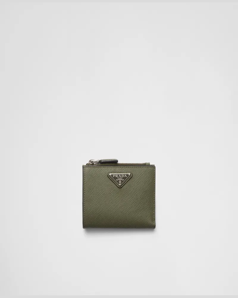 Prada Kleine Geldbörse aus Saffiano-Leder Lodengrün