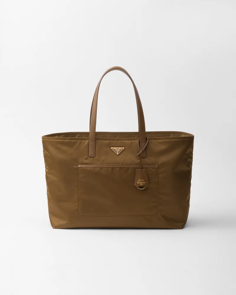 Prada Re-Edition 1978 Große Tote Bag aus Re-Nylon und Saffiano-Leder Korkbeige