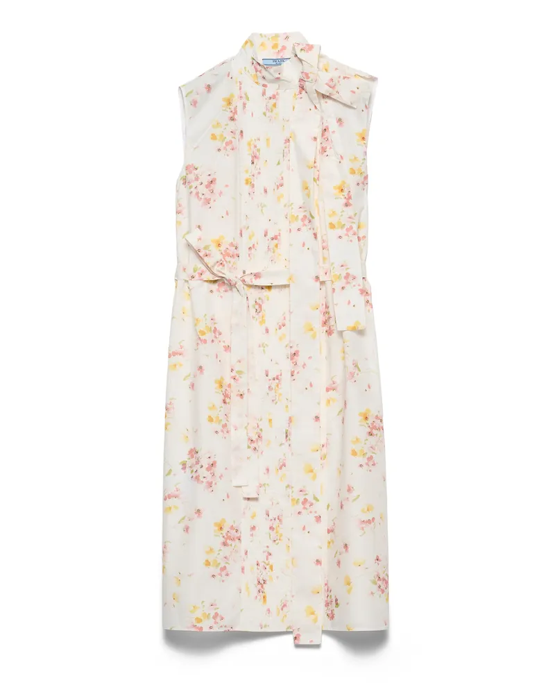 Prada Plissiertes Kleid Aus Popeline Mit Floralem Print, Damen, Begonienrosa, Größe Begonienrosa