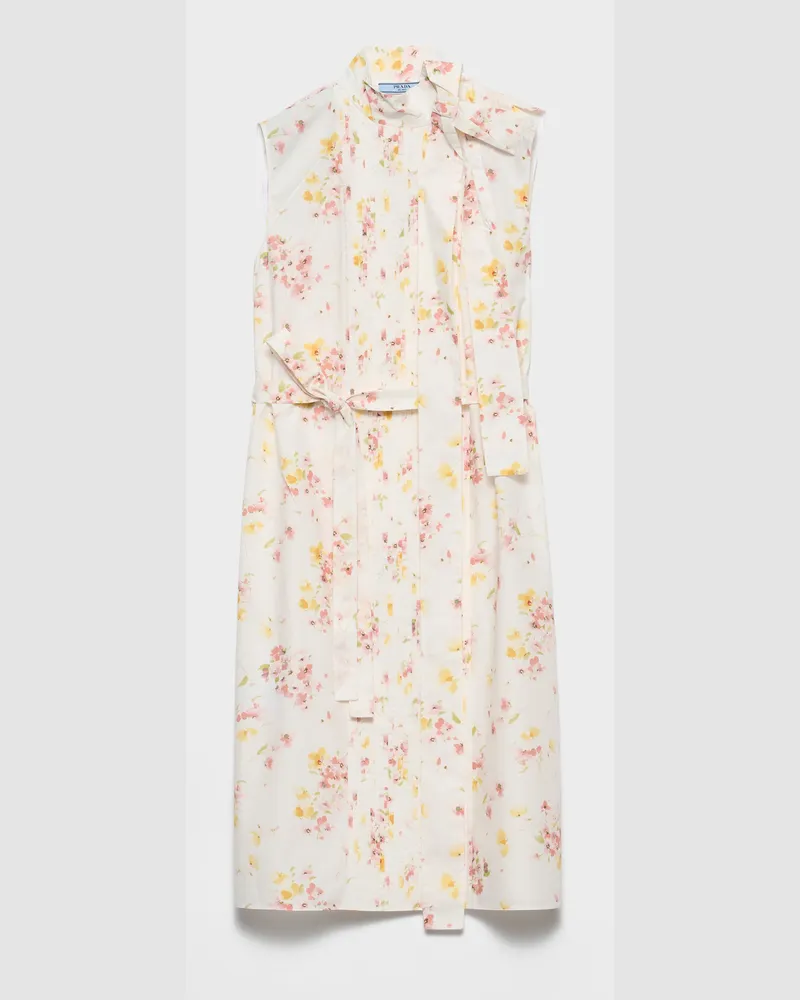 Prada Plissiertes Kleid aus Popeline mit floralem Print Begonienrosa
