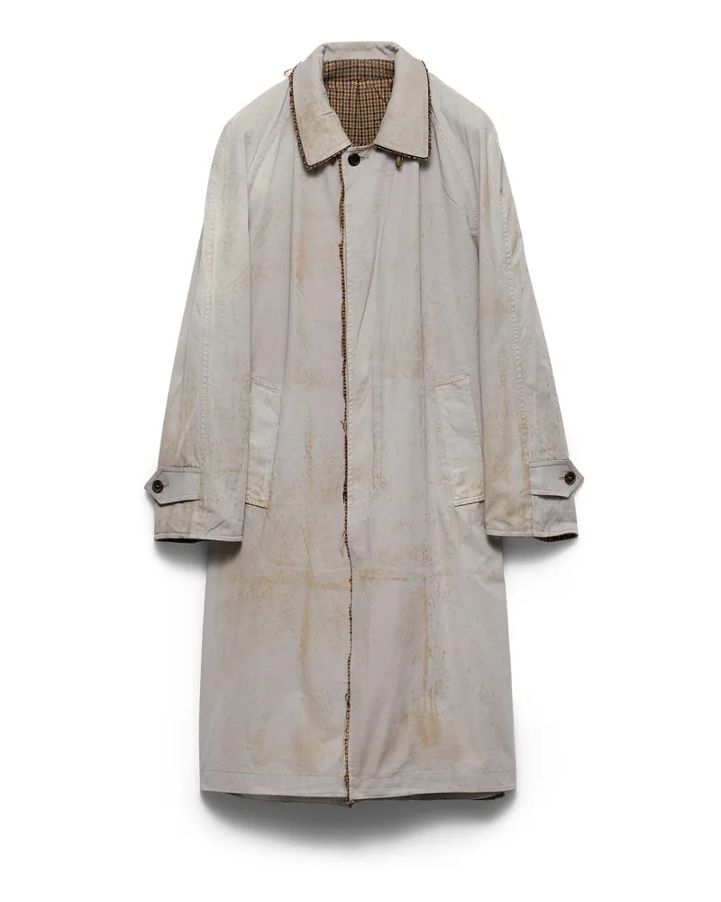 Prada Einreihiger Mantel Aus Antikisiertem Twill Und Hahnentrittmuster, Damen, Steel/tobacco, Größe Steel