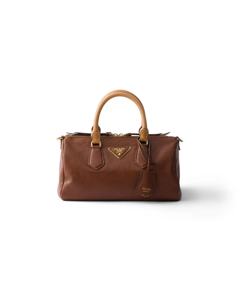 Prada Kleine Henkeltasche Aus Leder, Damen, Palisander Palisander