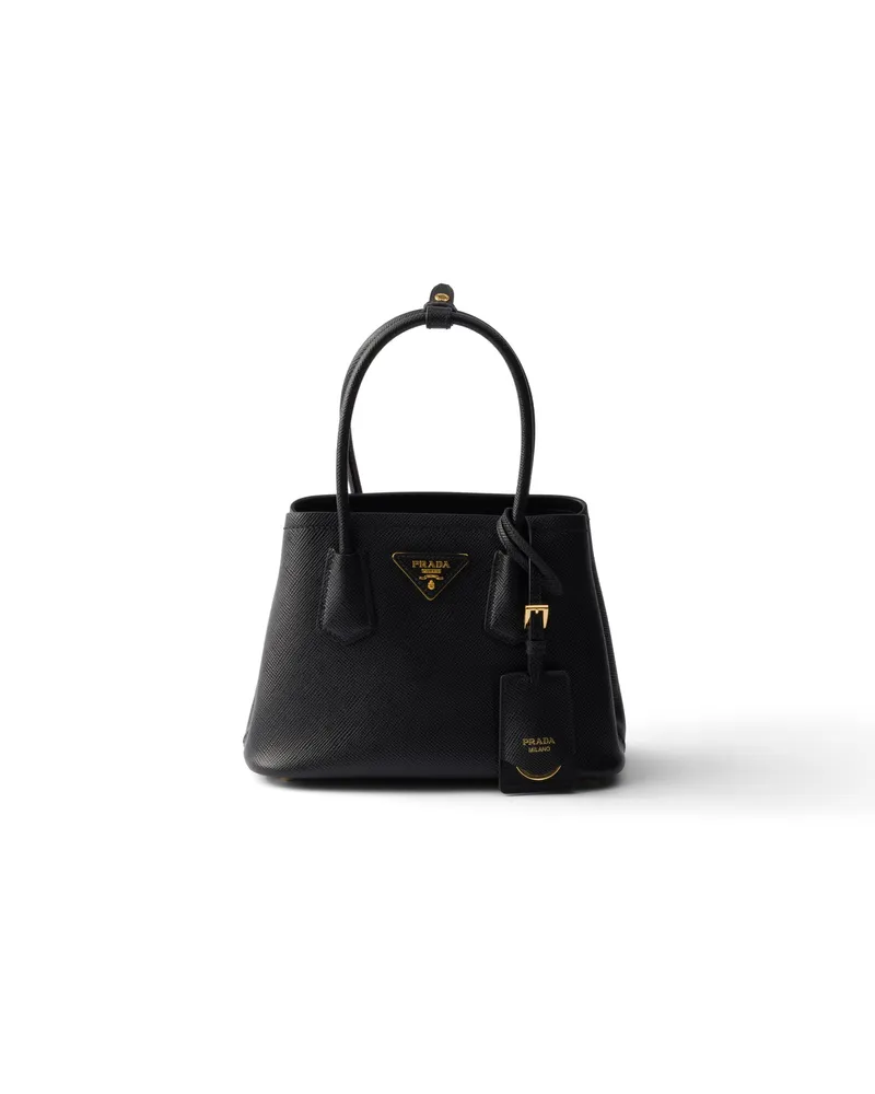 Prada Double Mini Bag Aus Saffiano-leder, Damen, Schwarz Schwarz