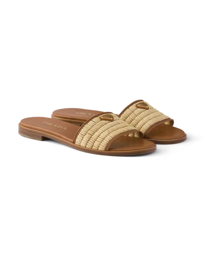 Prada Pantoletten Aus Leder Und Häkelarbeit, Damen, Beige, Größe Beige