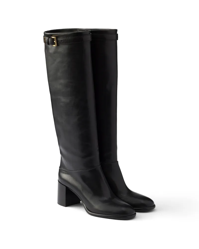 Prada Stiefel Aus Leder, Damen, Schwarz, Größe Schwarz